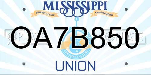 OA7B850 Mississippi License Plate