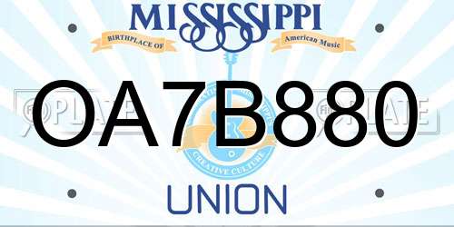 OA7B880 Mississippi License Plate
