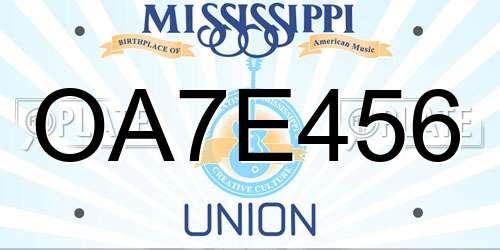 OA7E456 Mississippi License Plate