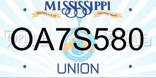 OA7S580 Mississippi License Plate