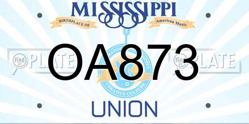 OA873 Mississippi License Plate