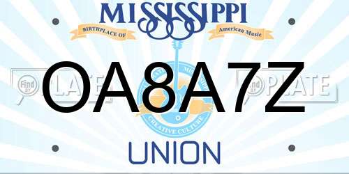 OA8A7Z Mississippi License Plate