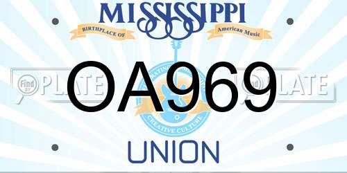 OA969 Mississippi License Plate