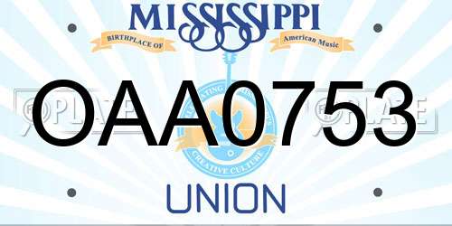 OAA0753 Mississippi License Plate