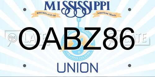 OABZ86 Mississippi License Plate