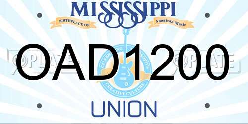OAD1200 Mississippi License Plate