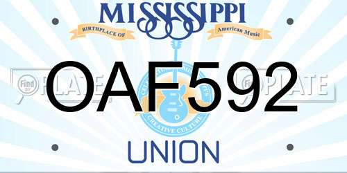 OAF592 Mississippi License Plate