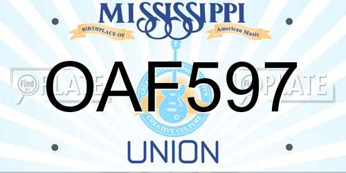 OAF597 Mississippi License Plate