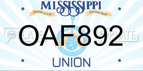 OAF892 Mississippi License Plate