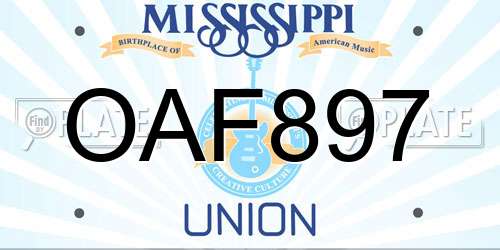 OAF897 Mississippi License Plate