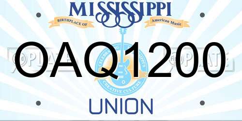 OAQ1200 Mississippi License Plate