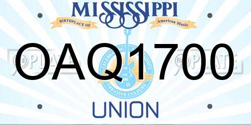 OAQ1700 Mississippi License Plate