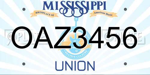 OAZ3456 Mississippi License Plate