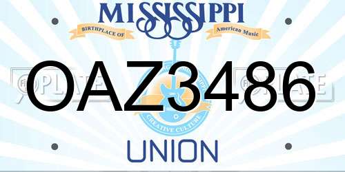 OAZ3486 Mississippi License Plate