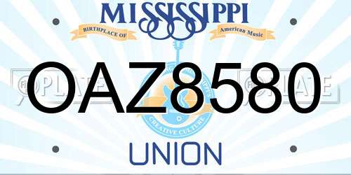 OAZ8580 Mississippi License Plate