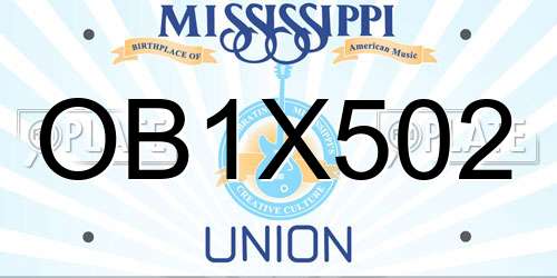 OB1X502 Mississippi License Plate
