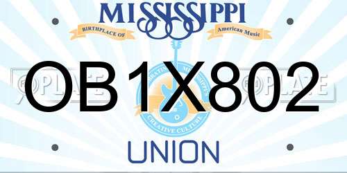 OB1X802 Mississippi License Plate
