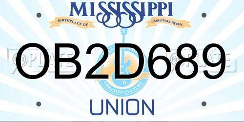 OB2D689 Mississippi License Plate