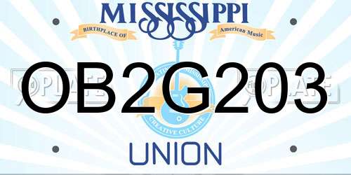 OB2G203 Mississippi License Plate