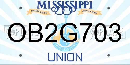 OB2G703 Mississippi License Plate