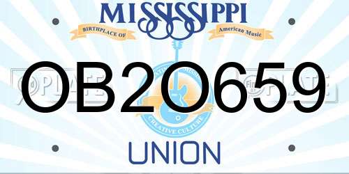 OB2O659 Mississippi License Plate