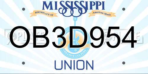 OB3D954 Mississippi License Plate