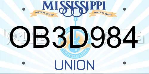 OB3D984 Mississippi License Plate