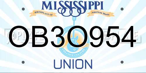 OB3O954 Mississippi License Plate