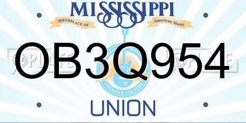 OB3Q954 Mississippi License Plate