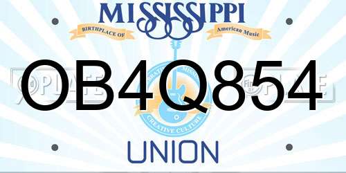 OB4Q854 Mississippi License Plate