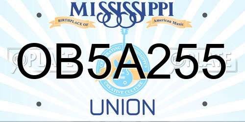 OB5A255 Mississippi License Plate
