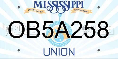 OB5A258 Mississippi License Plate