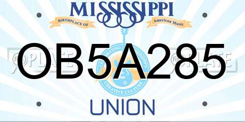 OB5A285 Mississippi License Plate