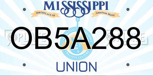 OB5A288 Mississippi License Plate