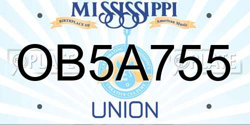 OB5A755 Mississippi License Plate