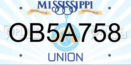 OB5A758 Mississippi License Plate