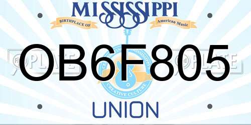 OB6F805 Mississippi License Plate