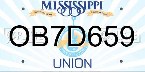 OB7D659 Mississippi License Plate