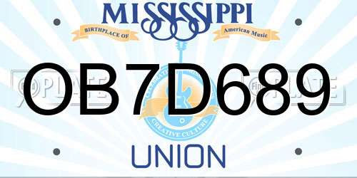 OB7D689 Mississippi License Plate