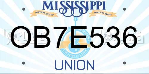 OB7E536 Mississippi License Plate