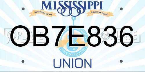 OB7E836 Mississippi License Plate