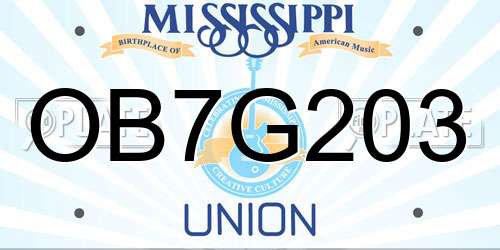 OB7G203 Mississippi License Plate