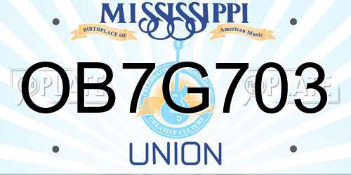 OB7G703 Mississippi License Plate