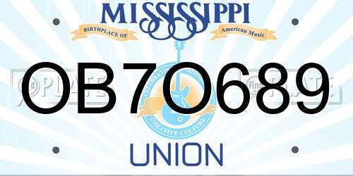 OB7O689 Mississippi License Plate