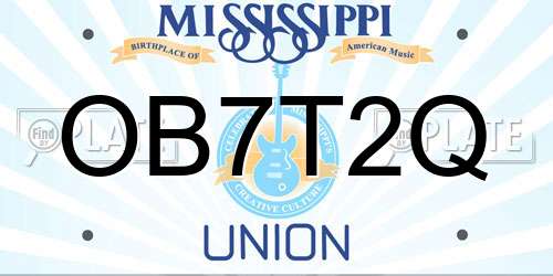 OB7T2Q Mississippi License Plate