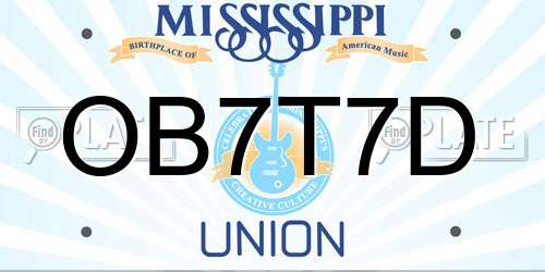 OB7T7D Mississippi License Plate