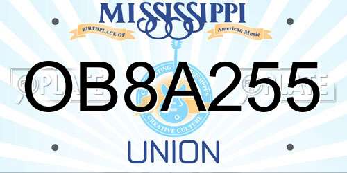 OB8A255 Mississippi License Plate