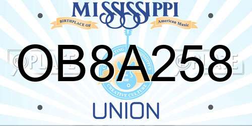 OB8A258 Mississippi License Plate