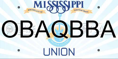 OBAQBBA Mississippi License Plate