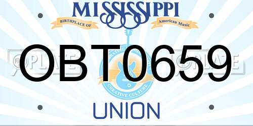 OBT0659 Mississippi License Plate